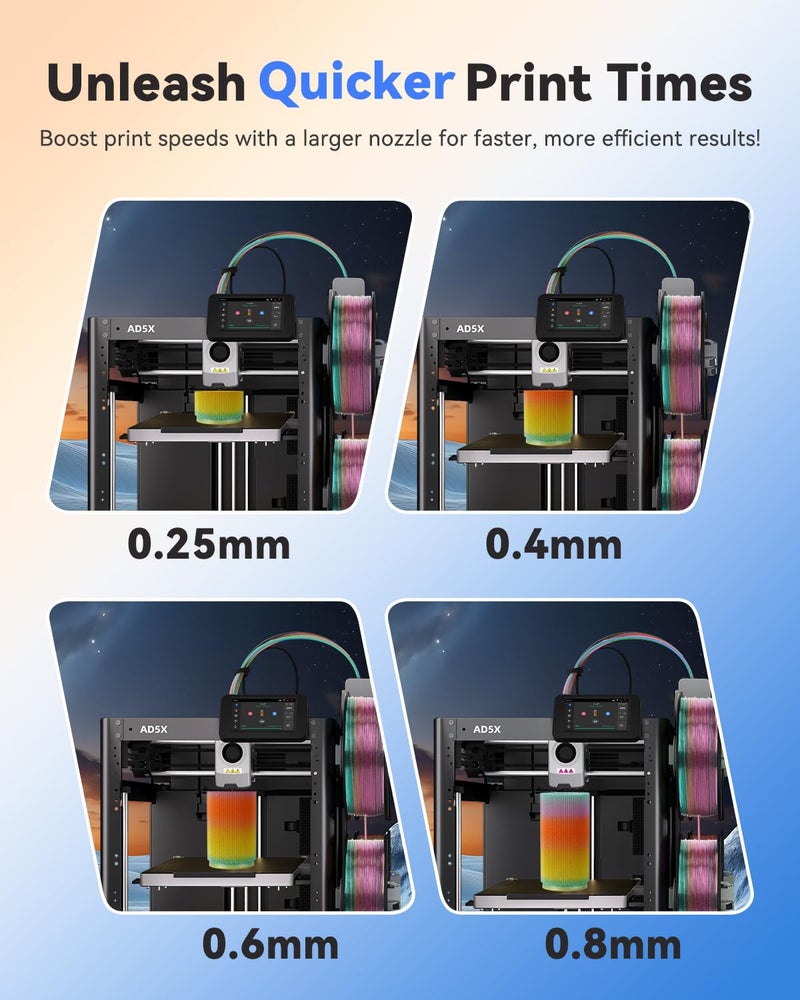 FLASHFORGE AD5X 3D Printer Hotend Kit, Replacement 0.25/0.4/0.6/0.8 mm Nozzle Bundle, High-Temperature Resistance and High-Speed Precision Printing, 4-Size Pack Fulfills Your Printing Needs - Image 5